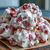 Topped with freeze-dried strawberries and banana chips, these Strawberry & Banana Yoghurt Clusters offer a crunchy, refreshing bite perfect for an easy summer dessert.