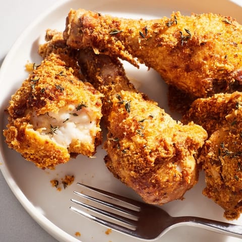 Freshly fried drumsticks and thighs with a golden, crunchy coating, served hot and ready to be enjoyed with coleslaw.