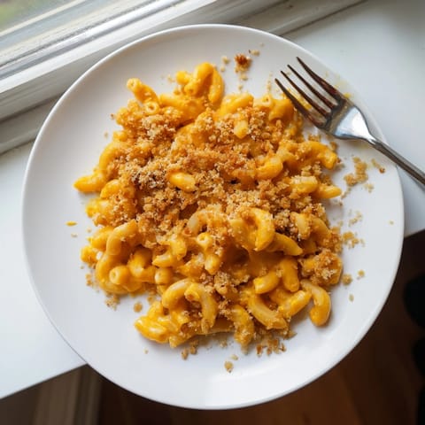 Creamy homemade Macaroni and Cheese served steaming in a bowl with a silver fork on a rustic wooden table.