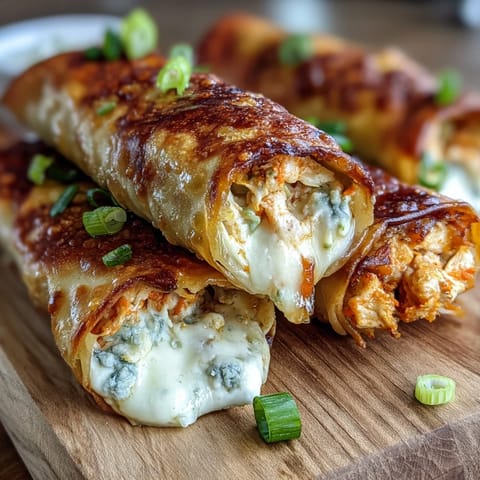 Crispy fried Buffalo Chicken Egg Rolls filled with spicy chicken, melty mozzarella, and crunchy celery.