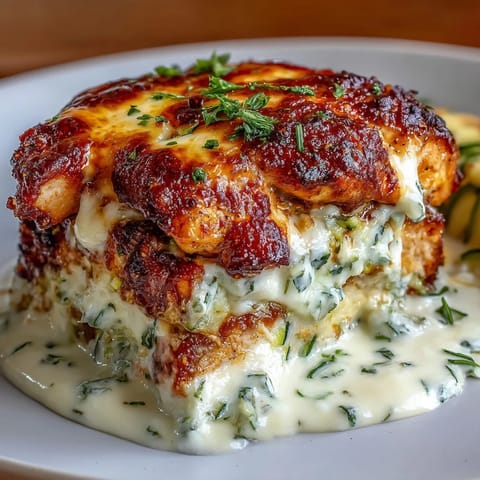 Sliced High Protein Chicken Zucchini Bake reveals juicy chicken layers and zucchini in a creamy yogurt egg blend.