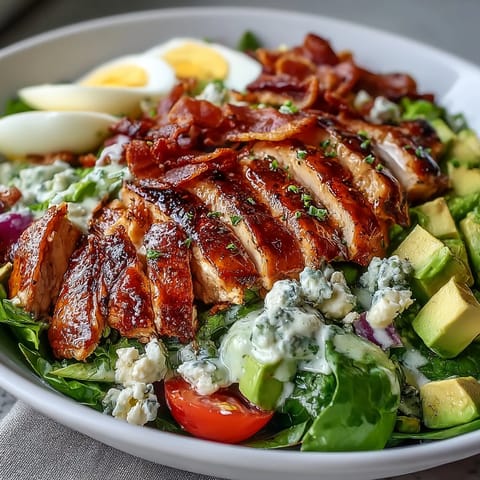 Creamy avocado, hard-boiled eggs, and tangy blue cheese make this Cobb Salad Bowl a classic, hearty dinner for four.