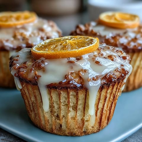 Golden lemon poppy seed muffins with a glossy citrus glaze, perfect for spring brunch or a bright morning treat.