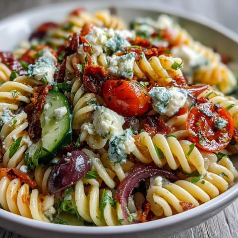 Zesty Easy Picnic Pasta Salad featuring mozzarella pearls, bell peppers, and fresh herbs in a tangy Italian dressing.  