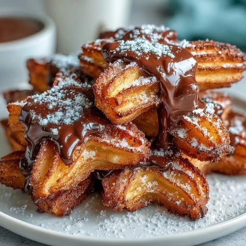 1. Golden, cinnamon-sugar-coated churro bites with a rich, velvety chocolate dipping sauce—perfect for a festive Cinco de Mayo celebration.
