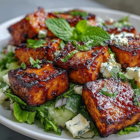 Grilled Watermelon Salad with Feta and Mint: juicy grilled watermelon slices topped with creamy feta and fresh mint.