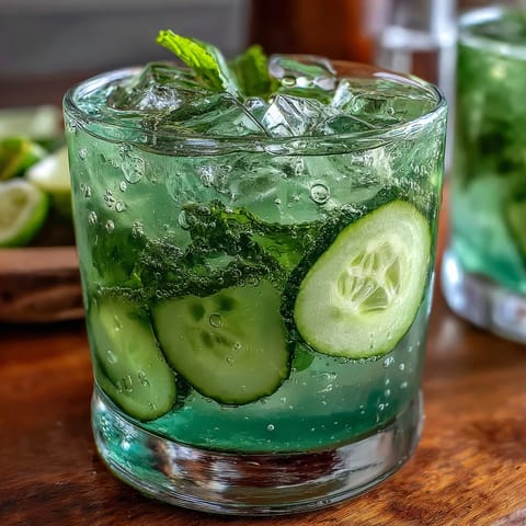Vibrant Green Detox Cucumber Mint Agua Fresca, a healthy lime drink, ready to sip.