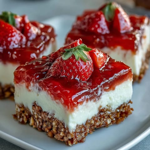 Sweet and salty strawberry pretzel salad bars, a layered dessert delight.
