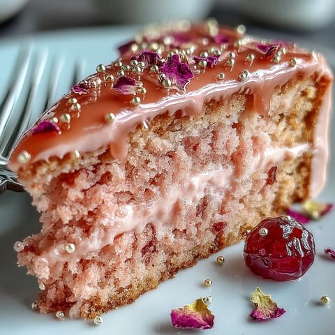Elegant Bridal Shower Rosé Velvet Cake, glistening with gold drip.