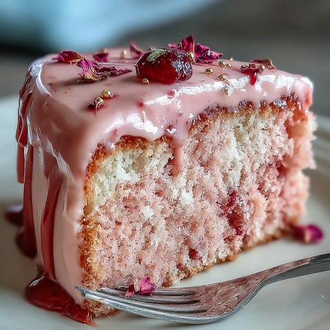 Pink rosé velvet cake adorned with shimmering gold drip for celebrations.