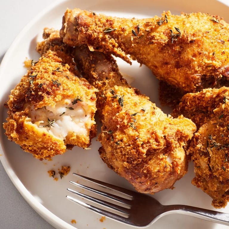Freshly fried drumsticks and thighs with a golden, crunchy coating, served hot and ready to be enjoyed with coleslaw.