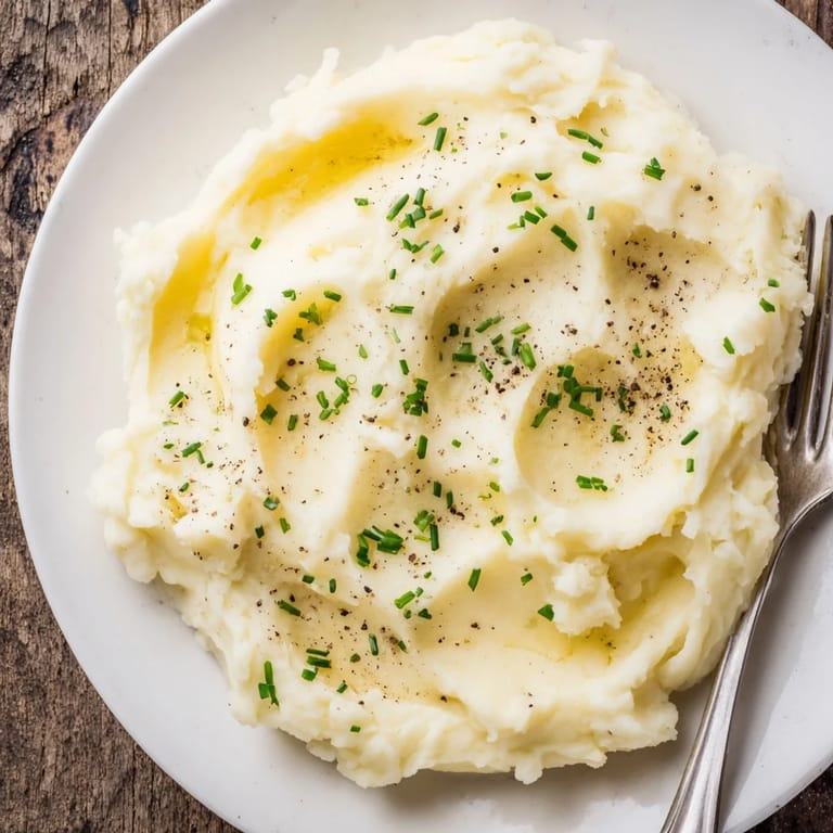 Smooth, buttery Mashed Potatoes in a blue bowl, ready to accompany a juicy roast chicken dinner.