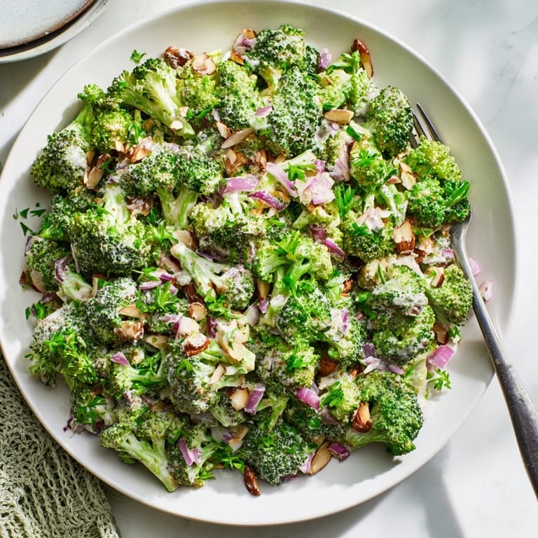 Golden toasted almonds and grated Parmesan garnish this colorful broccoli salad, perfect alongside grilled chicken or fish.