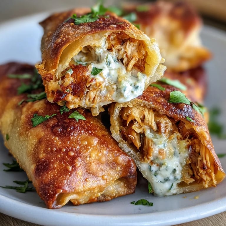 Freshly fried mini chicken chimis stuffed with jalapeño cream cheese and chicken, garnished with cilantro.