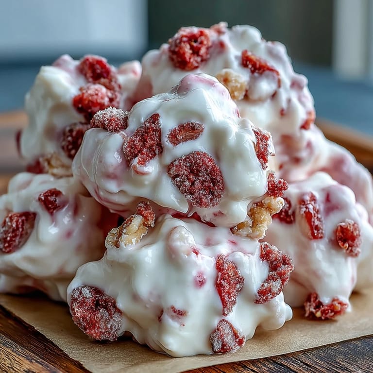 Topped with freeze-dried strawberries and banana chips, these Strawberry & Banana Yoghurt Clusters offer a crunchy, refreshing bite perfect for an easy summer dessert.