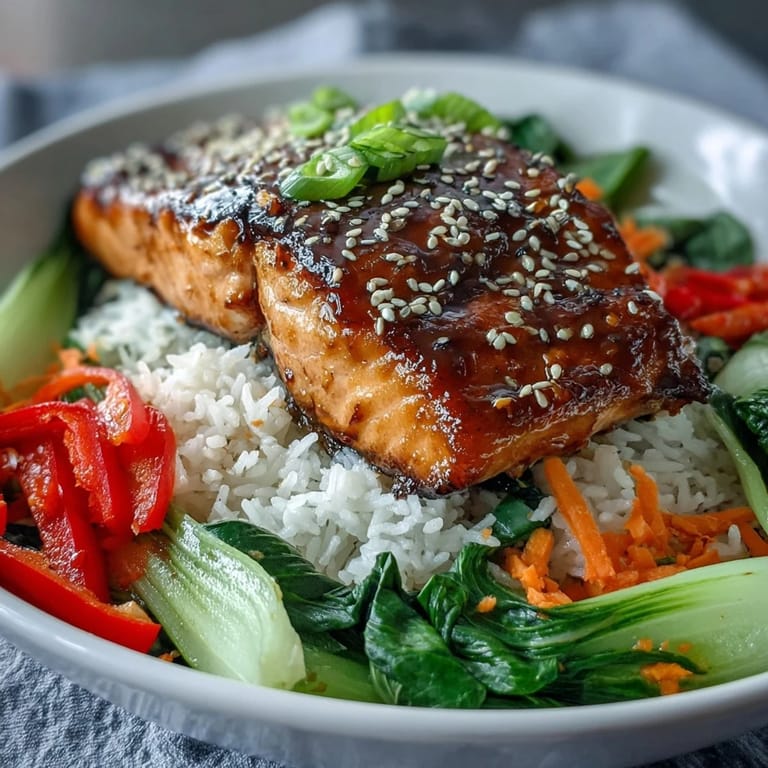 Garnished soy ginger salmon bowl with lime wedges and sesame seeds, steaming hot and served alongside fluffy jasmine rice.