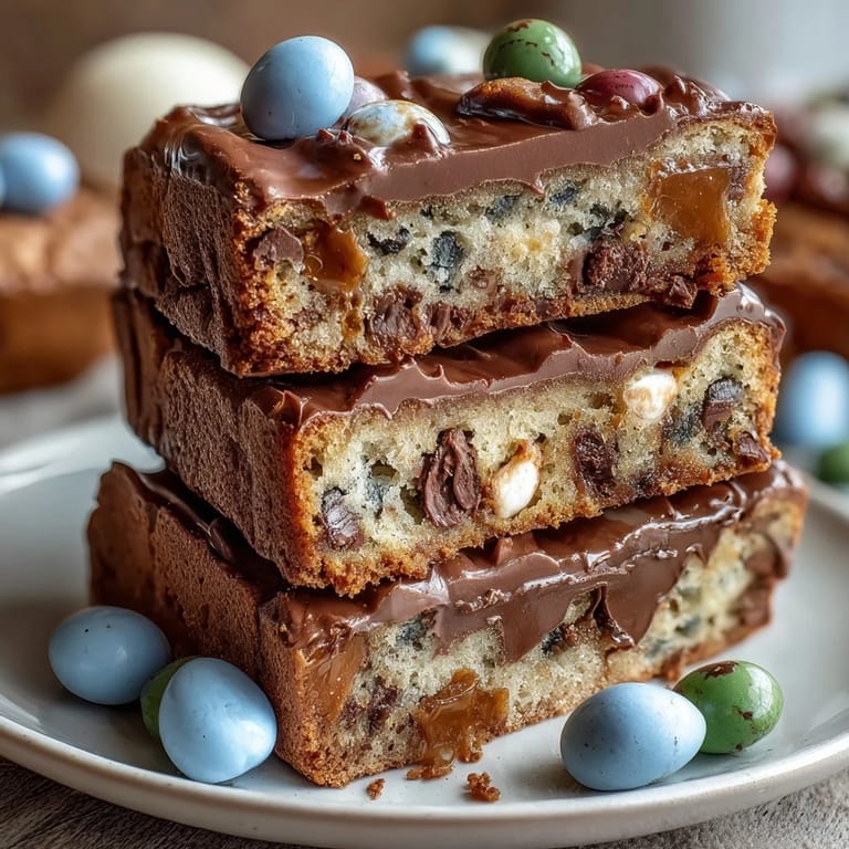 Soft and gooey cookie bars packed with Cadbury mini eggs and colorful pastel M&Ms.  