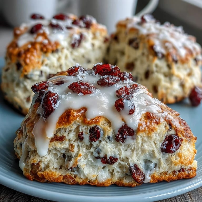 Homemade blueberry lemon sourdough scones, drizzled with lemon glaze and sprinkled with coarse sugar, ready to brighten any morning.