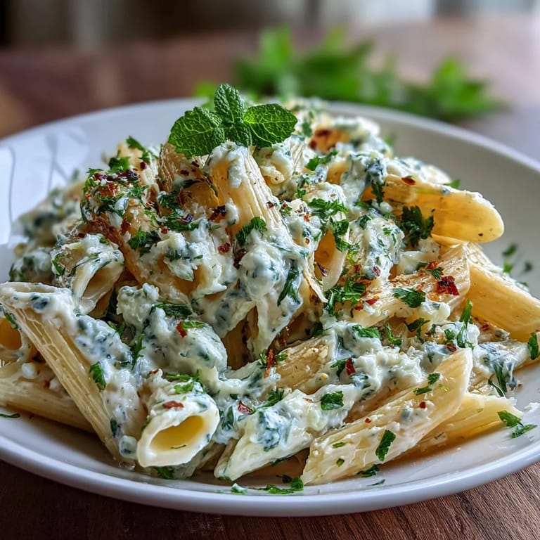 Creamy pea and ricotta pasta with mint, tossed in olive oil and topped with Parmesan for a quick vegetarian meal.