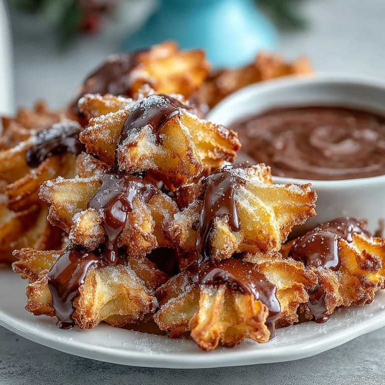 3. Irresistible churro bites, golden and crunchy, paired with a glossy chocolate dipping sauce for a delightful Cinco de Mayo dessert.