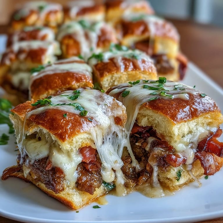 Gourmet Kentucky Hot Brown Sliders on brioche buns, layered with roast turkey, tomato, and rich cheese sauce, garnished with parsley.  