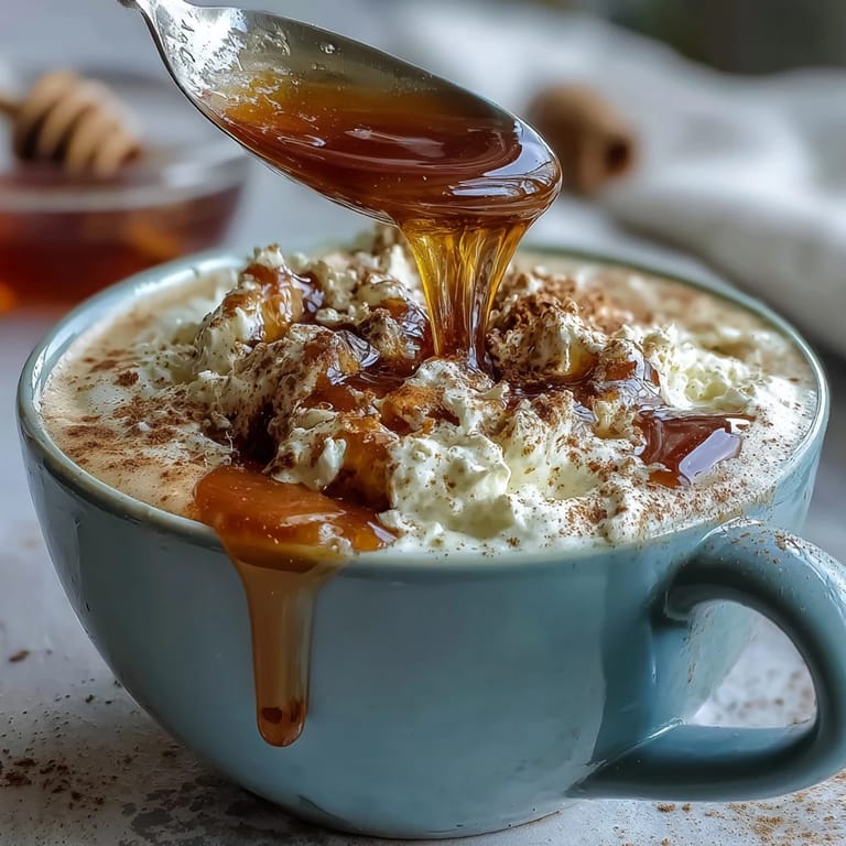 Rich dandelion root tea latte with creamy oat milk and honey, garnished with cinnamon for a comforting beverage.