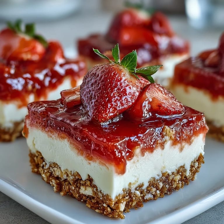 Vibrant strawberry pretzel salad bars, an easy, festive, no-bake dessert.