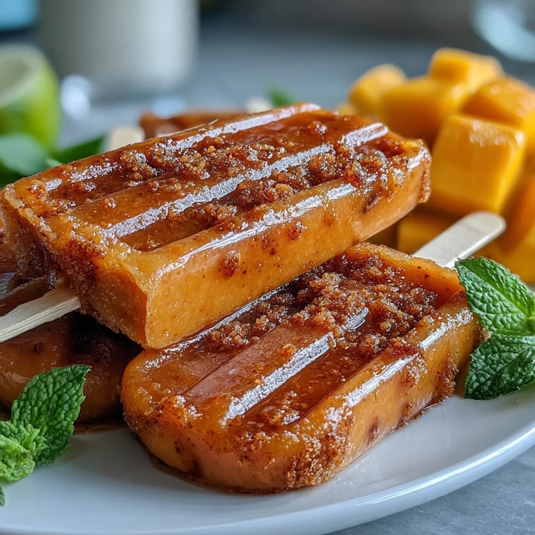 Vibrant mango chamoy popsicles with Tajin, a perfect spicy-sweet frozen summer treat.