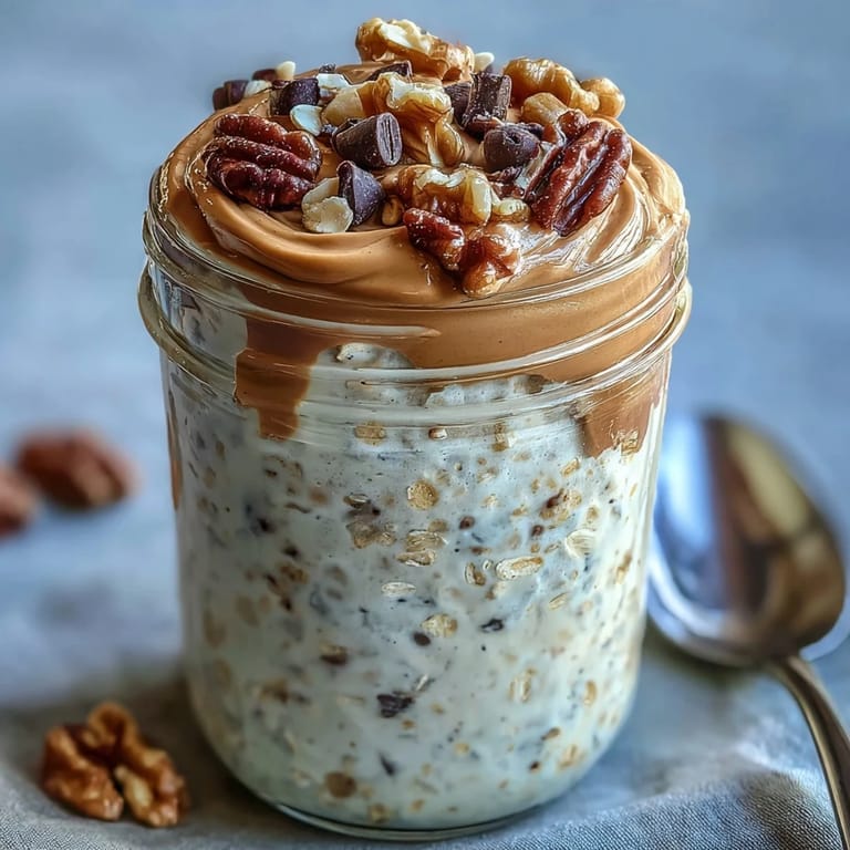 Delicious Protein Cookie Dough Overnight Oats photographed in a jar, ready for breakfast.