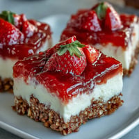 Sweet and salty strawberry pretzel salad bars, a layered dessert delight.